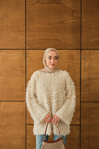 Kürk Detay Kazak Krem