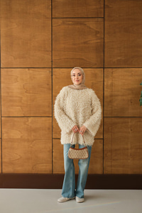 Kürk Detay Kazak Krem