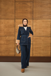 Kürk Detay Kot Takım Lacivert