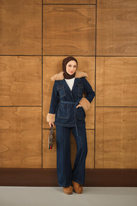 Kürk Detay Kot Takım Lacivert