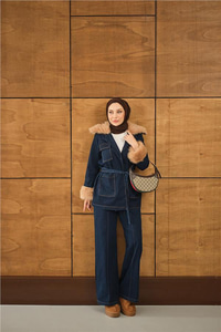 Kürk Detay Kot Takım Lacivert