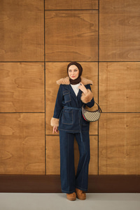 Kürk Detay Kot Takım Lacivert