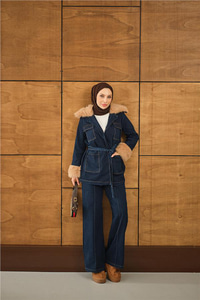 Kürk Detay Kot Takım Lacivert