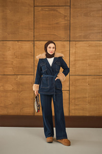 Kürk Detay Kot Takım Lacivert