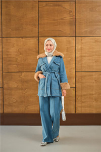 Kürk Detay Kot Takım Mavi