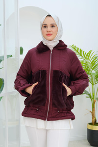 Kürk Detaylı Mont Bordo