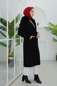 Kürk Yaka Kaban Siyah