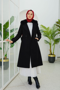 Kürk Yaka Kaban Siyah