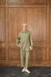 Kuş Gözü Detaylı Takım Fıstık Yeşil