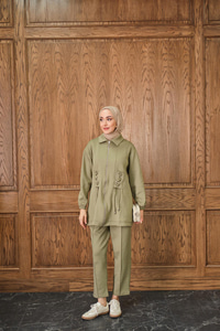 Kuş Gözü Detaylı Takım Fıstık Yeşil