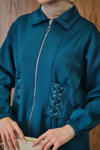 Kuş Gözü Detaylı Takım Petrol Mavi