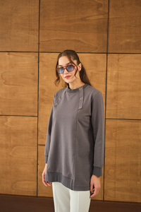 Kuş Gözü Detaylı Tunik Füme