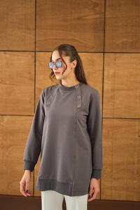 Kuş Gözü Detaylı Tunik Füme