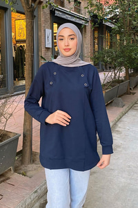 Kuş Gözü Detaylı Tunik Lacivert