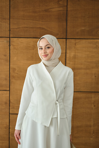 Kuş Gözü Kemerli Scuba Elbise Beyaz