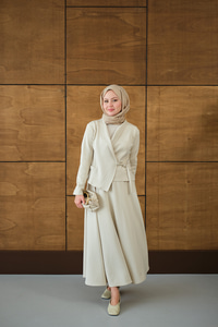 Kuş Gözü Kemerli Scuba Elbise Krem