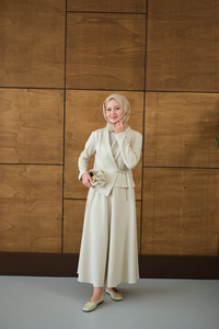 Kuş Gözü Kemerli Scuba Elbise Krem