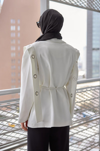 Kuş Gözü Kruvaze Yaka Blazer Ceket  Beyaz