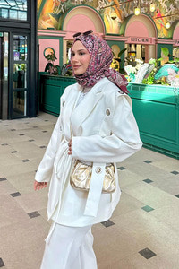 Kuş Gözü Kruvaze Yaka Blazer Ceket  Beyaz