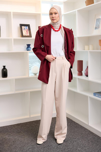 Kuş Gözü Kruvaze Yaka Blazer Ceket  Bordo