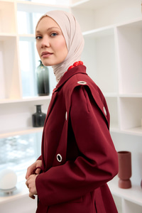 Kuş Gözü Kruvaze Yaka Blazer Ceket  Bordo