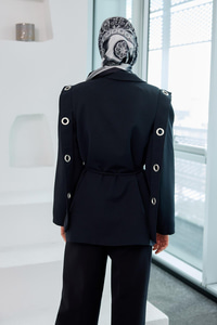 Kuş Gözü Kruvaze Yaka Blazer Ceket  Siyah