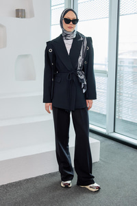 Kuş Gözü Kruvaze Yaka Blazer Ceket  Siyah