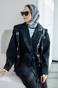 Kuş Gözü Kruvaze Yaka Blazer Ceket  Siyah