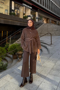 Kuşak Detaylı Hırka Kahverengi