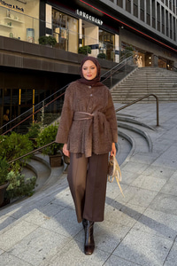 Kuşak Detaylı Hırka Kahverengi