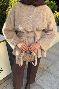 Kuşak Detaylı Hırka Vizon