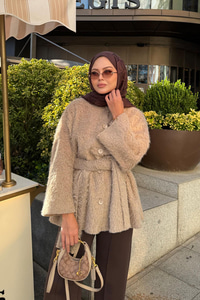 Kuşak Detaylı Hırka Vizon