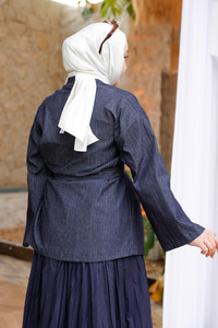 Kuşaklı Kimono Kot Ceket Mavi