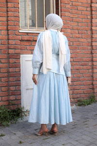 Kuşaklı Kraş Elbise Bebe Mavi