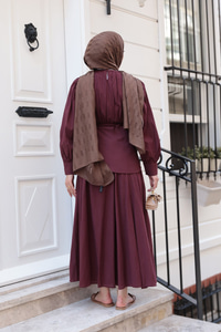Kuşaklı Kraş Elbise Bordo