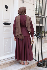 Kuşaklı Kraş Elbise Bordo