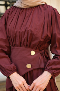 Kuşaklı Kraş Elbise Bordo