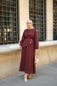 Kuşaklı Kraş Elbise Bordo