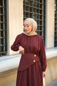 Kuşaklı Kraş Elbise Bordo