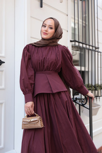 Kuşaklı Kraş Elbise Bordo