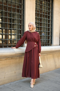 Kuşaklı Kraş Elbise Bordo