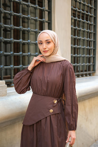 Kuşaklı Kraş Elbise Kahverengi