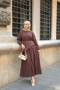 Kuşaklı Kraş Elbise Kahverengi