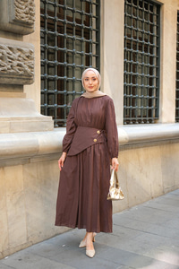 Kuşaklı Kraş Elbise Kahverengi