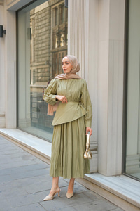 Kuşaklı Kraş Elbise Küf Yeşil