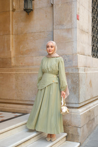 Kuşaklı Kraş Elbise Küf Yeşil