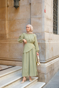 Kuşaklı Kraş Elbise Küf Yeşil