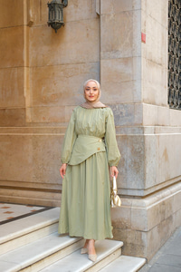 Kuşaklı Kraş Elbise Küf Yeşil