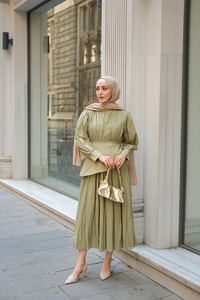 Kuşaklı Kraş Elbise Küf Yeşil