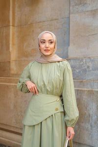 Kuşaklı Kraş Elbise Küf Yeşil